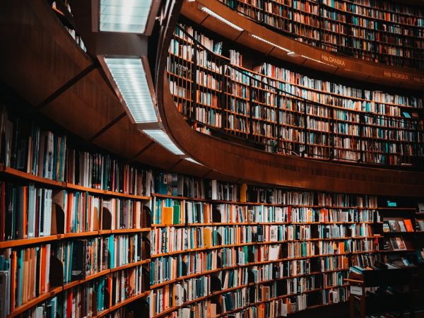 photo of brown wooden bookshelf