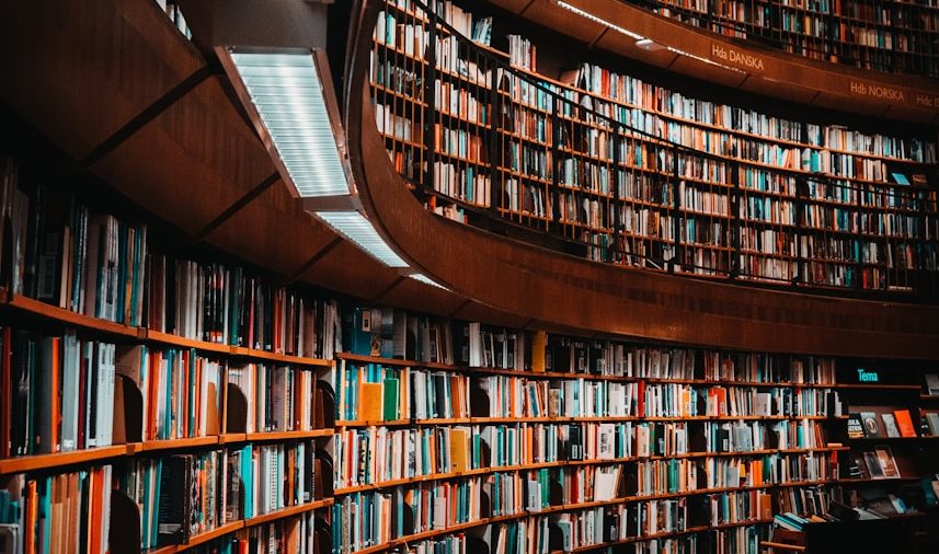 photo of brown wooden bookshelf